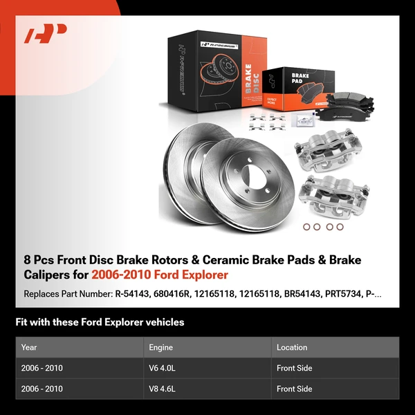 8 Pcs Front Disc Brake Rotors & Ceramic Brake Pads & Brake Calipers for 2006-2010 Ford Explorer