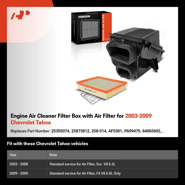 Engine Air Cleaner Filter Box with Air Filter for 2003-2009 Chevrolet Tahoe