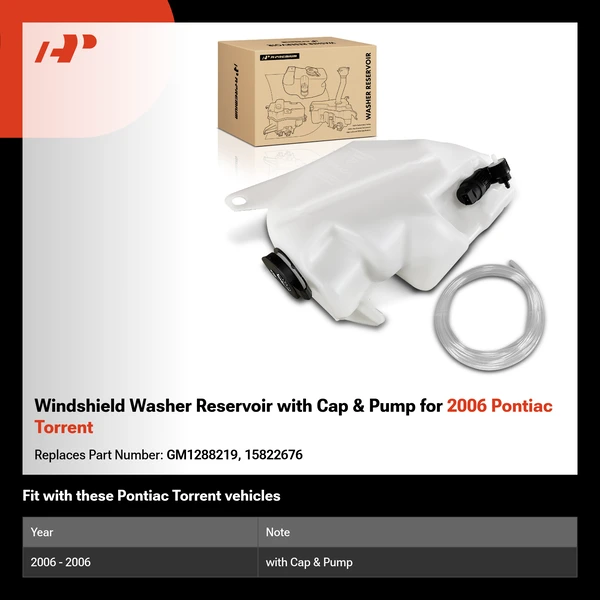 Windshield Washer Reservoir with Cap & Pump for 2006 Pontiac Torrent