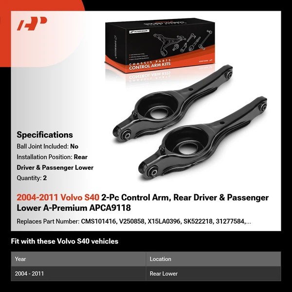 2004-2011 Volvo S40 2-Pc Control Arm, Rear Driver & Passenger Lower A-Premium APCA9118