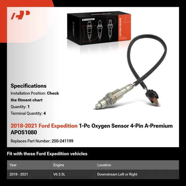 2018-2021 Ford Expedition 1-Pc Oxygen Sensor 4-Pin A-Premium APOS1080
