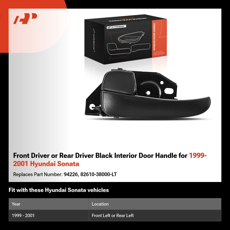 Front Driver or Rear Driver Black Interior Door Handle for 1999-2001 Hyundai Sonata