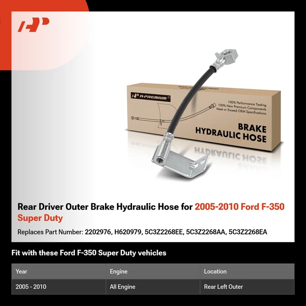 Rear Driver Outer Brake Hydraulic Hose for 2005-2010 Ford F-350 Super Duty