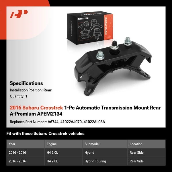 2016 Subaru Crosstrek 1-Pc Automatic Transmission Mount Rear A-Premium APEM2134