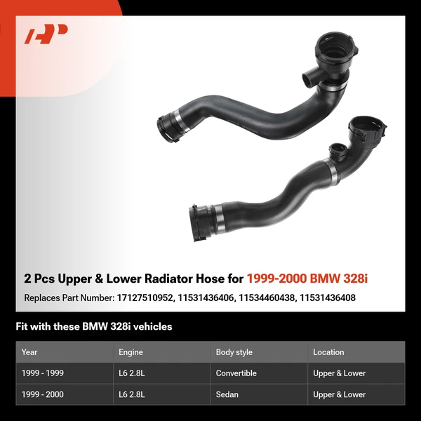 2 Pcs Upper & Lower Radiator Hose for 1999-2000 BMW 328i