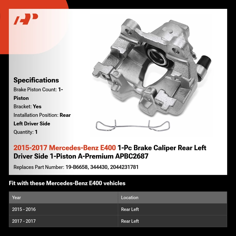 2015-2017 Mercedes-Benz E400 1-Pc Brake Caliper Rear Left Driver Side 1-Piston A-Premium APBC2687
