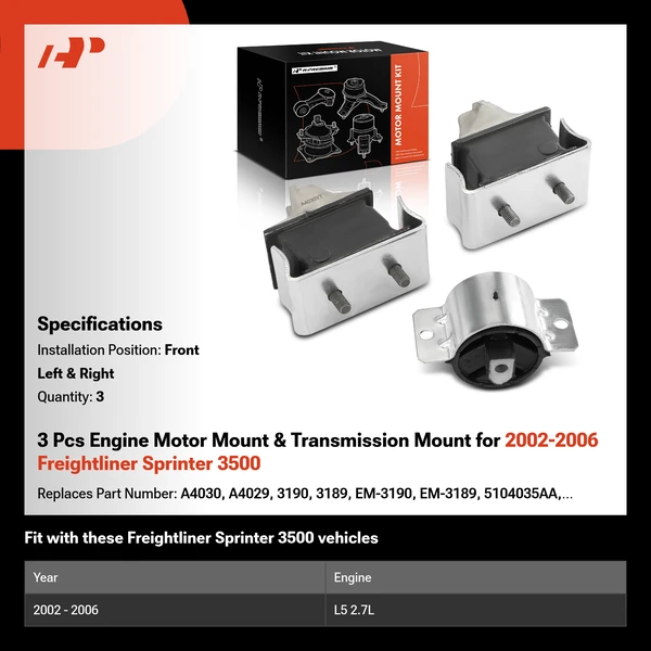 3 Pcs Engine Motor Mount & Transmission Mount for 2002-2006 Freightliner Sprinter 3500