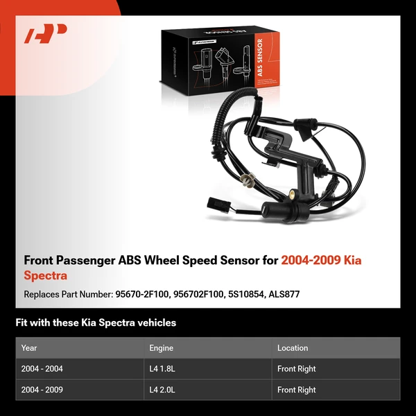 Front Passenger ABS Wheel Speed Sensor for 2004-2009 Kia Spectra