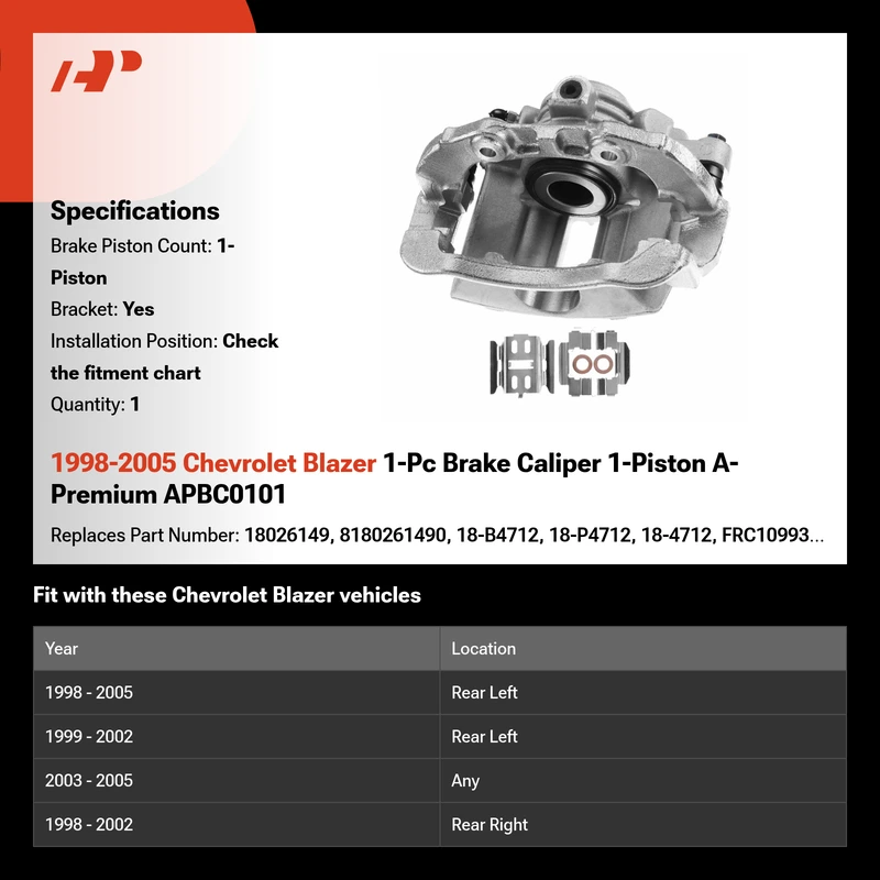 1998-2005 Chevrolet Blazer 1-Pc Brake Caliper 1-Piston A-Premium APBC0101
