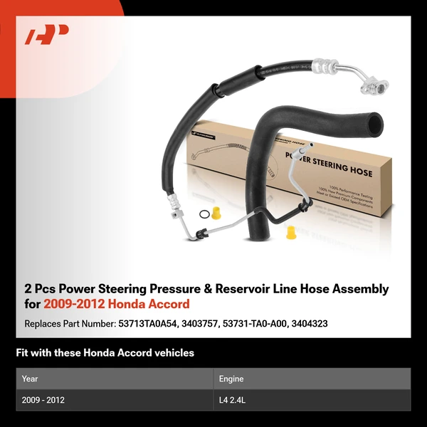 2 Pcs Power Steering Pressure & Reservoir Line Hose Assembly for 2009-2012 Honda Accord