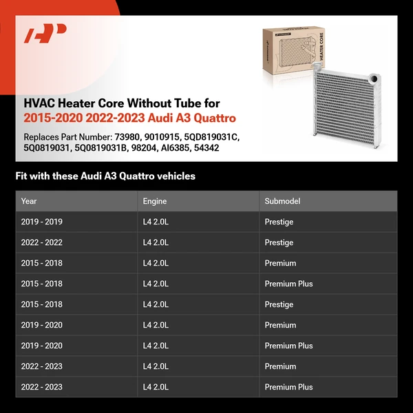 HVAC Heater Core Without Tube for 2015-2020 2022-2023 Audi A3 Quattro