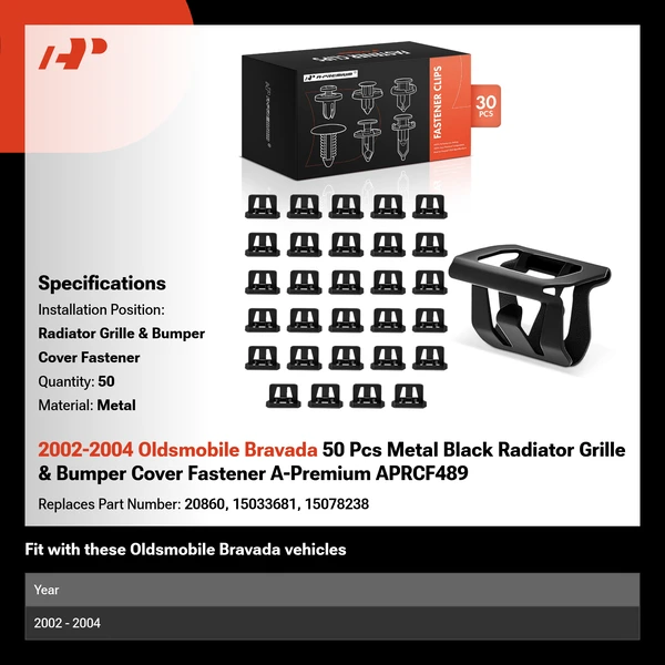 2002-2004 Oldsmobile Bravada 50 Pcs Metal Black Radiator Grille & Bumper Cover Fastener A-Premium APRCF489