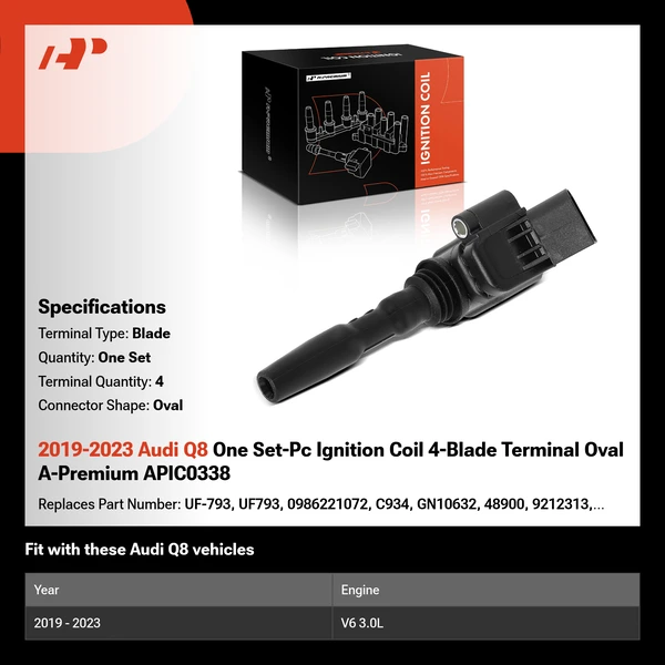 2019-2023 Audi Q8 One Set-Pc Ignition Coil 4-Blade Terminal Oval A-Premium APIC0338