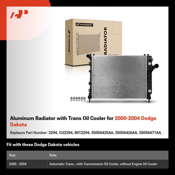 Aluminum Radiator with Trans Oil Cooler for 2000-2004 Dodge Dakota
