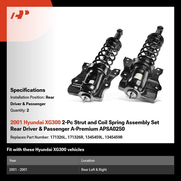 2001 Hyundai XG300 2-Pc Strut and Coil Spring Assembly Set Rear Driver & Passenger A-Premium APSA0250