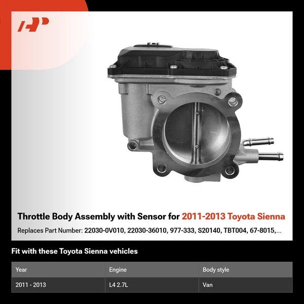 Throttle Body Assembly with Sensor for 2011-2013 Toyota Sienna