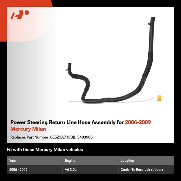 Power Steering Return Line Hose Assembly for 2006-2009 Mercury Milan