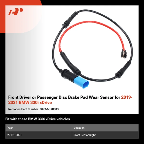 Front Driver or Passenger Disc Brake Pad Wear Sensor for 2019-2021 BMW 330i xDrive