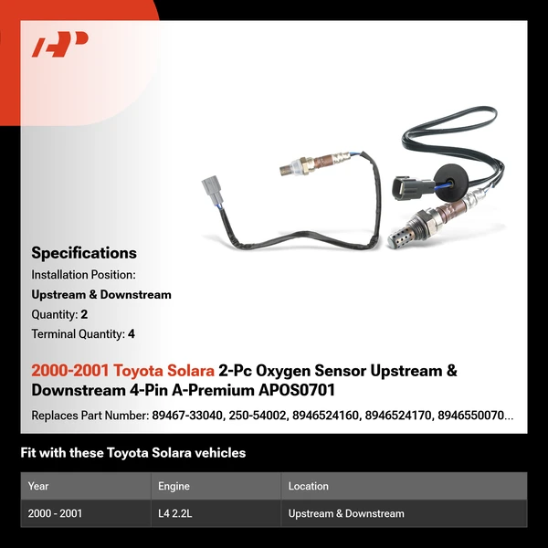 2000-2001 Toyota Solara 2-Pc Oxygen Sensor Upstream & Downstream 4-Pin A-Premium APOS0701