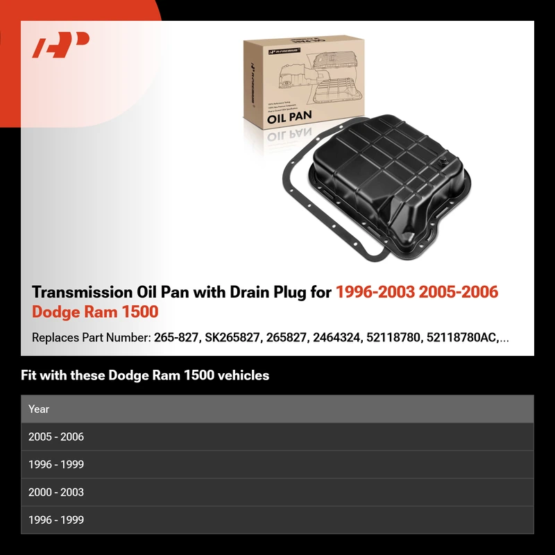 Transmission Oil Pan with Drain Plug for 1996-2003 2005-2006 Dodge Ram 1500