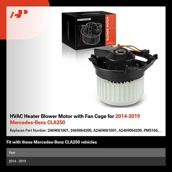HVAC Heater Blower Motor with Fan Cage for 2014-2019 Mercedes-Benz CLA250
