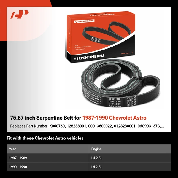 75.87 inch Serpentine Belt for 1987-1990 Chevrolet Astro