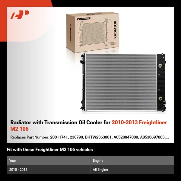 Radiator with Transmission Oil Cooler for 2010-2013 Freightliner M2 106