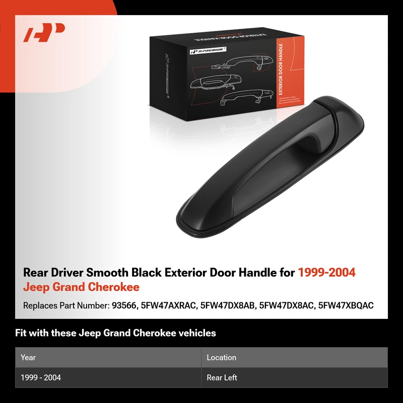 Rear Driver Smooth Black Exterior Door Handle for 1999-2004 Jeep Grand Cherokee