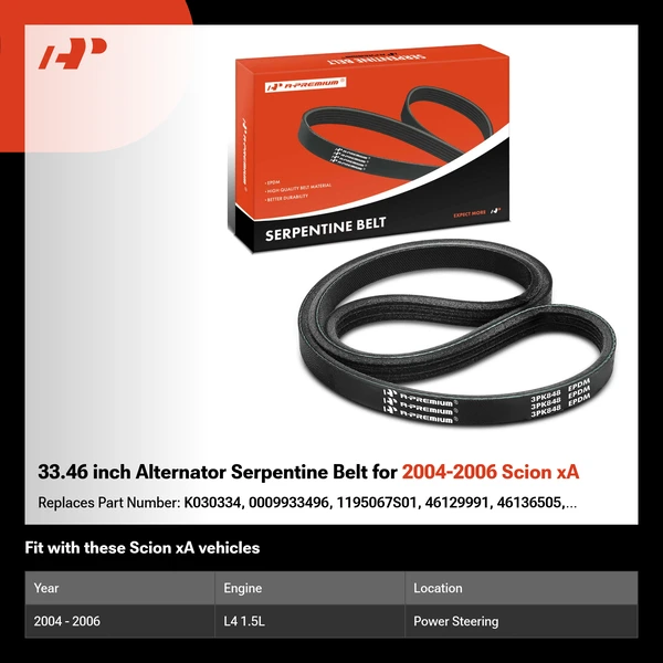 33.46 inch Alternator Serpentine Belt for 2004-2006 Scion xA