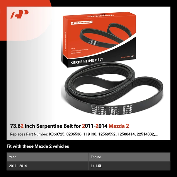 73.62 Inch Serpentine Belt for 2011-2014 Mazda 2