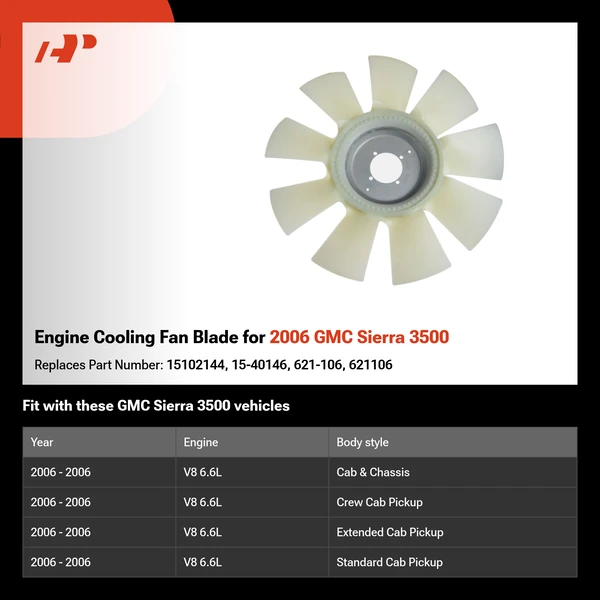 Engine Cooling Fan Blade for 2006 GMC Sierra 3500