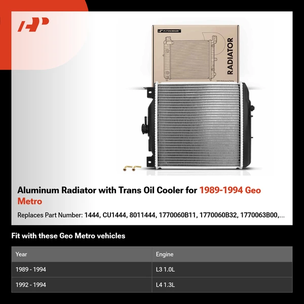 Aluminum Radiator with Trans Oil Cooler for 1989-1994 Geo Metro