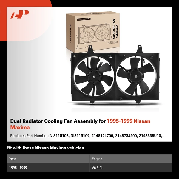 Dual Radiator Cooling Fan Assembly for 1995-1999 Nissan Maxima