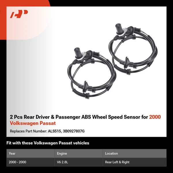 2 Pcs Rear Driver & Passenger ABS Wheel Speed Sensor for 2000 Volkswagen Passat