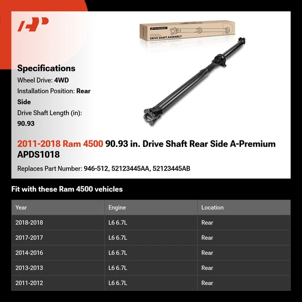 2011-2018 Ram 4500 90.93 in. Drive Shaft Rear Side A-Premium APDS1018