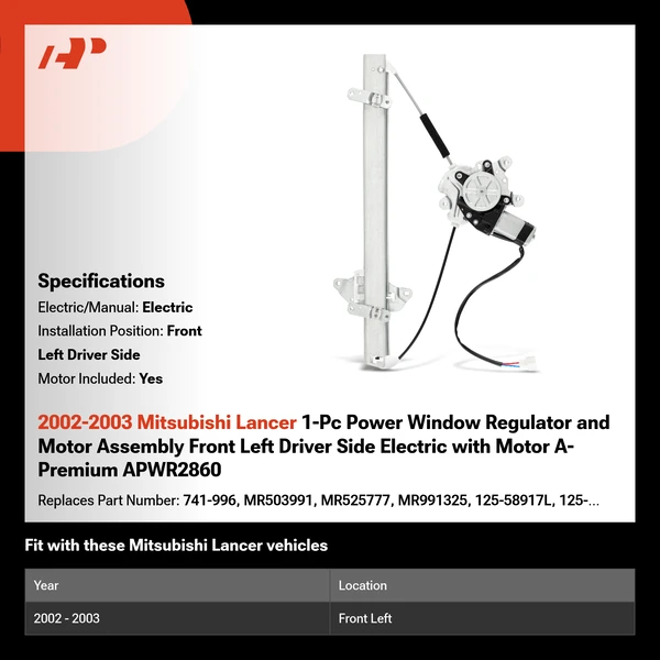 2002-2003 Mitsubishi Lancer 1-Pc Power Window Regulator and Motor Assembly Front Left Driver Side Electric with Motor A-Premium APWR2860