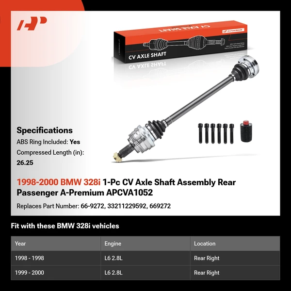 1998-2000 BMW 328i 1-Pc CV Axle Shaft Assembly Rear Passenger A-Premium APCVA1052