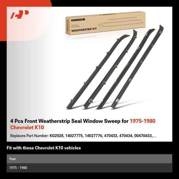 4 Pcs Front Weatherstrip Seal Window Sweep for 1975-1980 Chevrolet K10
