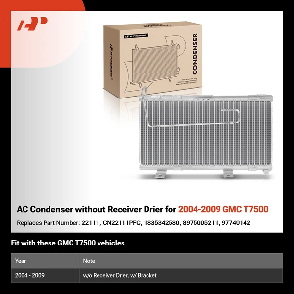 AC Condenser without Receiver Drier for 2004-2009 GMC T7500