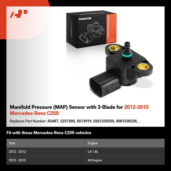 Manifold Pressure (MAP) Sensor with 3-Blade for 2012-2015 Mercedes-Benz C250