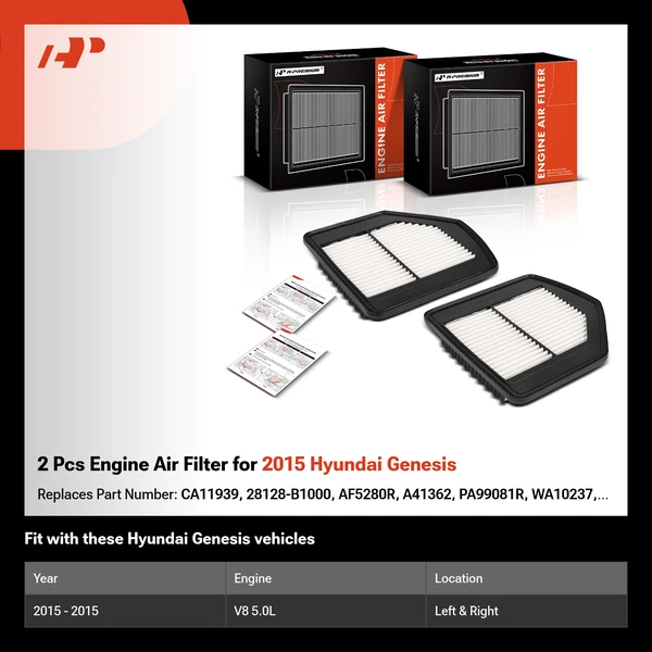 2 Pcs Engine Air Filter for 2015 Hyundai Genesis
