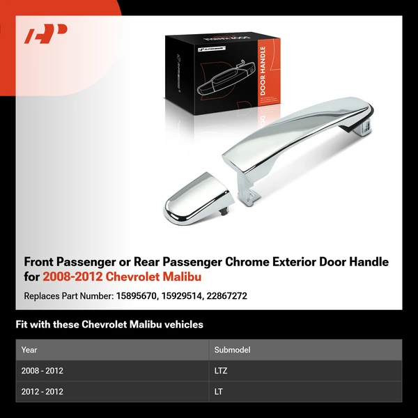 Front Passenger or Rear Passenger Chrome Exterior Door Handle for 2008-2012 Chevrolet Malibu