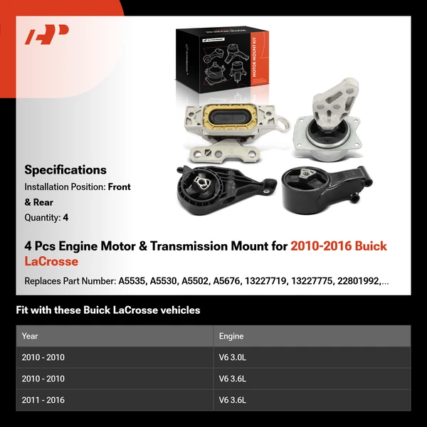 4 Pcs Engine Motor & Transmission Mount for 2010-2016 Buick LaCrosse