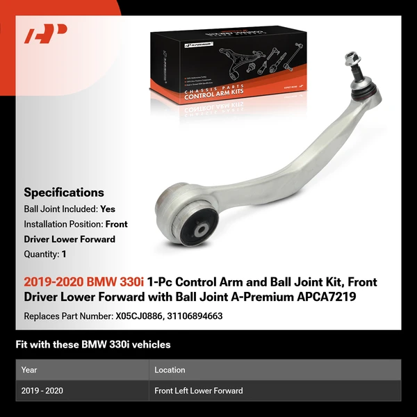 2019-2020 BMW 330i 1-Pc Control Arm and Ball Joint Kit, Front Driver Lower Forward with Ball Joint A-Premium APCA7219