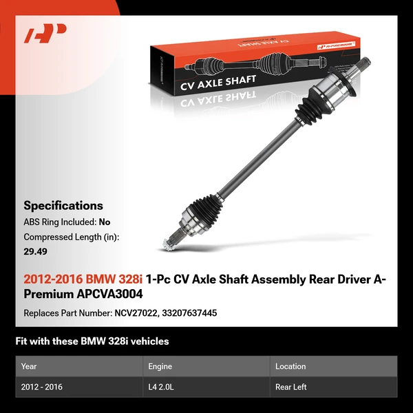 2012-2016 BMW 328i 1-Pc CV Axle Shaft Assembly Rear Driver A-Premium APCVA3004