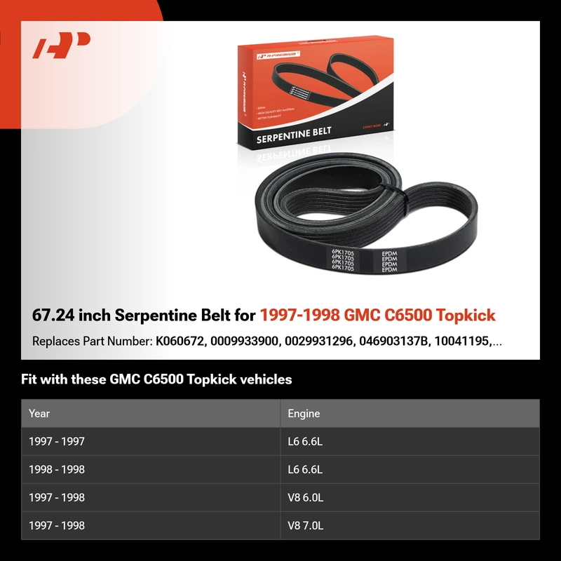 67.24 inch Serpentine Belt for 1997-1998 GMC C6500 Topkick