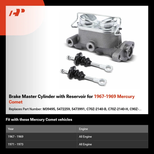 Brake Master Cylinder with Reservoir for 1967-1969 Mercury Comet