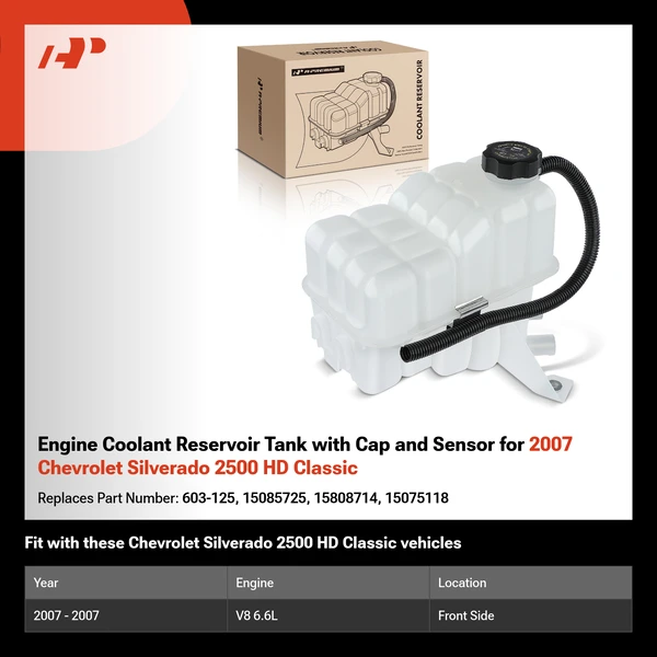 Engine Coolant Reservoir Tank with Cap and Sensor for 2007 Chevrolet Silverado 2500 HD Classic