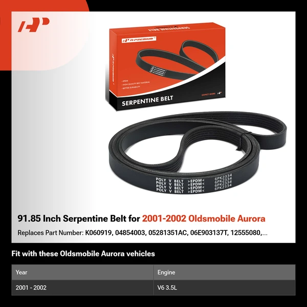 91.85 Inch Serpentine Belt for 2001-2002 Oldsmobile Aurora