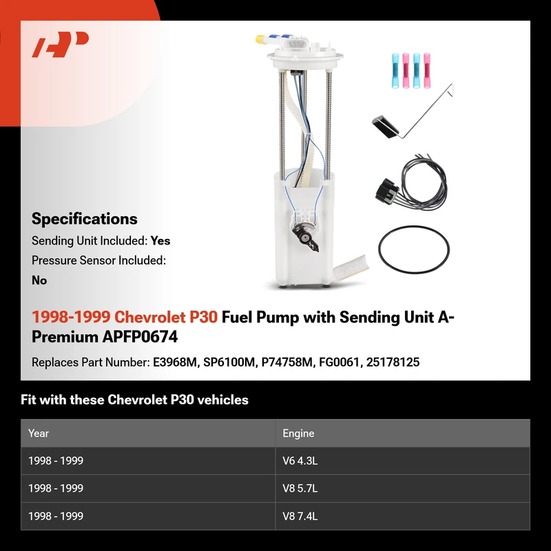 1998-1999 Chevrolet P30 Fuel Pump with Sending Unit A-Premium APFP0674